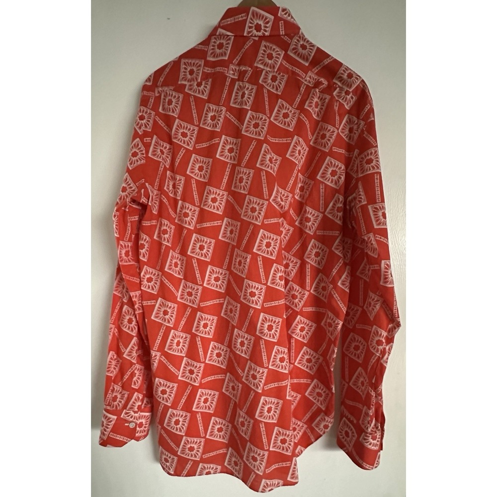 Kiton Napoli Shirt Men 16.5 Orange Geometric Sunburst Hand Tailored Italy L READ - Picture 10 of 11